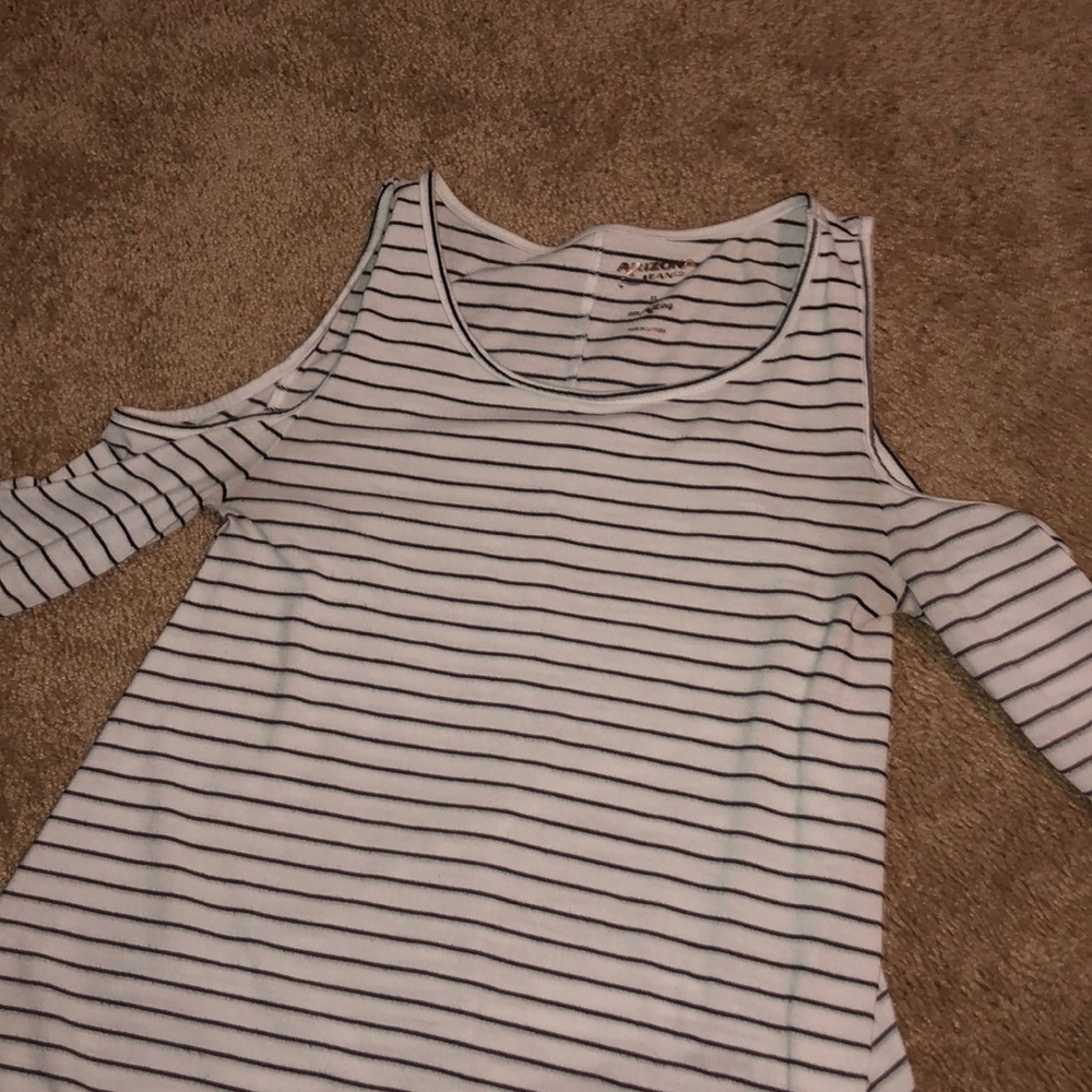 Black and white striped cold shoulder top